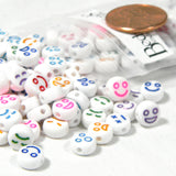 Flat 7mm Round x 3.5mm Thick Coin Facial Expression Plastic Acrylic Beads with Smiley, Sad, Happy etc. Face~Sold per 200