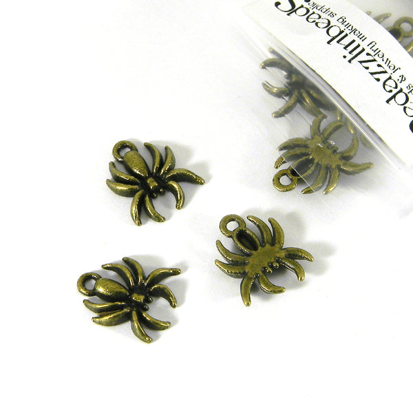 Antique 5/8 inch (17mm) Spider Bug Charm Pendants Plated Over Pewter Base Metal~Sold Individually