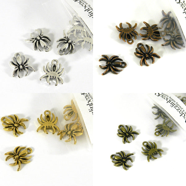 Antique 5/8 inch (17mm) Spider Bug Charm Pendants Plated Over Pewter Base Metal~Sold Individually