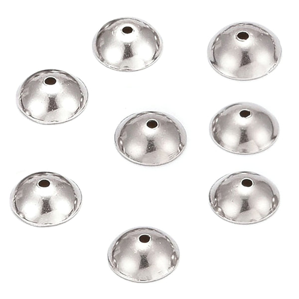 Silver Surgical Stainless Steel Smooth 6mm Round Loose Bead End Accent Cover Caps~Sold Individually