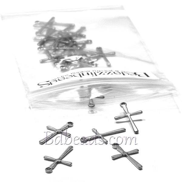 Surgical 304 Grade Stainless Steel 16mm (5/8 inch) Silver Cross Charms With Loop~Sold Individually