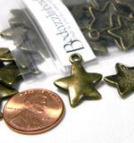 Little Puffed 3/4 inch Antique Bronze Metal Star Jewelry Charms with 1.5mm Hole for Bracelets, Necklaces, Earrings etc~Sold Individually