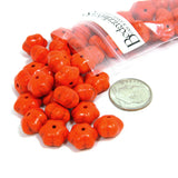 Synthetic Turquoise 12mm Round x 8mm Thick Corrugated Orange Halloween Pumpkin Stone Fall Beads with Internal Cracks~Sold Individually
