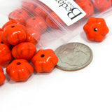 Synthetic Turquoise 12mm Round x 8mm Thick Corrugated Orange Halloween Pumpkin Stone Fall Beads with Internal Cracks~Sold Individually