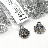 Antique Silver Metal Little 1/2 inch Sunflower Basket Weave Flower Charms with Hole for Earrings, Necklace, Bracelet  Jewelry With Antiqued Finish~Sold Individually