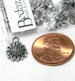Antique Silver Metal Little 1/2 inch Sunflower Basket Weave Flower Charms with Hole for Earrings, Necklace, Bracelet  Jewelry With Antiqued Finish~Sold Individually