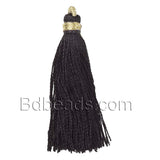 Little 2 Inch Long Colorfast Imitation Silk Fabric Tassel Charms with Gold String Wrapped Copper Loop for Hanging~Sold Individually
