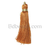 Little 2 Inch Long Colorfast Imitation Silk Fabric Tassel Charms with Gold String Wrapped Copper Loop for Hanging~Sold Individually