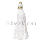 Little 2 Inch Long Colorfast Imitation Silk Fabric Tassel Charms with Gold String Wrapped Copper Loop for Hanging~Sold Individually
