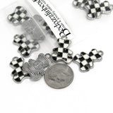 Black & White Gingham Teddy Bear Checkered Flag Racing Checkerboard Race Finish Line Lap Pendant Charms ~ Sold Individually
