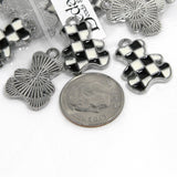 Black & White Gingham Teddy Bear Checkered Flag Racing Checkerboard Race Finish Line Lap Pendant Charms ~ Sold Individually