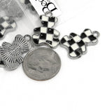 Black & White Gingham Teddy Bear Checkered Flag Racing Checkerboard Race Finish Line Lap Pendant Charms ~ Sold Individually