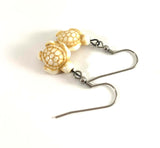 Pair of Stainless Steel Antiqued Carved Ivory Stone Sea Turtle Hook Earrings