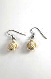 Pair of Stainless Steel Antiqued Carved Ivory Stone Sea Turtle Hook Earrings