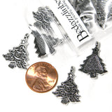 Antique Silver 1 inch Whimsical Decorated Christmas Tree Charms with 1.5mm Hole for Hanging on Jewelry & Crafts~Sold Individually