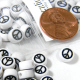 White Plastic Acrylic with Black Enamel 7mm Flat Round  Peace Sign Symbol Coin Beads for Jewelry & Crafts~Sold Individually