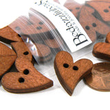 Natural 3/4 inch Brown Wood Whimsical Heart Wooden 2 Hole Flat Sewing Buttons, Linking Beads, Charms etc~Sold Individually