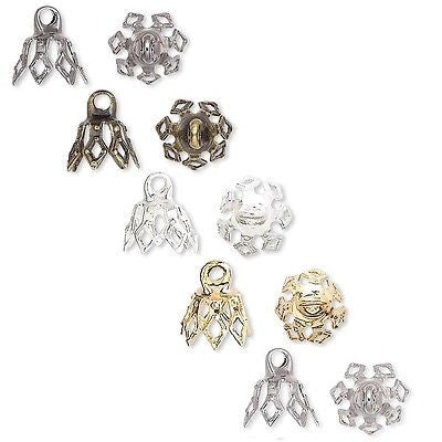 Bell Bead End Charm Caps with Loop & 7 Filigree Prong Legs Plated Brass Metal~Sold Individually
