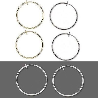 1 3/8 inch Clip on Hoop Earrings With Spring Closure for Pierced Look~Sold Individually