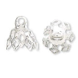 Bell Bead End Charm Caps with Loop & 7 Filigree Prong Legs Plated Brass Metal~Sold Individually