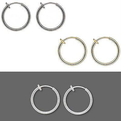 17mm Round Clip on Hoop Earrings With Spring Closure for a Pierced Look~Sold Individually