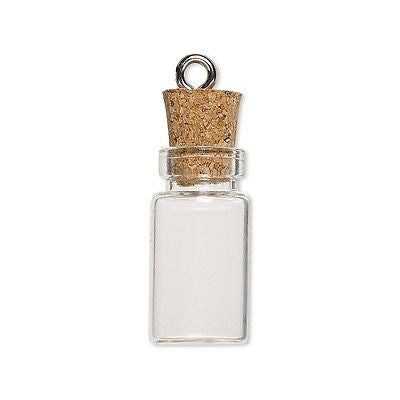 Little Clear Empty Glass Bottle Keepsake Jar Charm Pendant With Cork Lid & Loop~Sold Individually