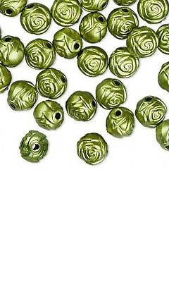 Rose Shaped 8mm Plastic Metallic Coated Acrylic Rosebud Flower Beads~Sold Individually