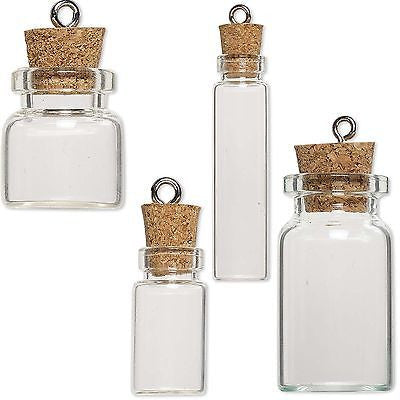 Little Clear Empty Glass Bottle Keepsake Jar Charm Pendant With Cork Lid & Loop~Sold Individually