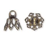 Bell Bead End Charm Caps with Loop & 7 Filigree Prong Legs Plated Brass Metal~Sold Individually