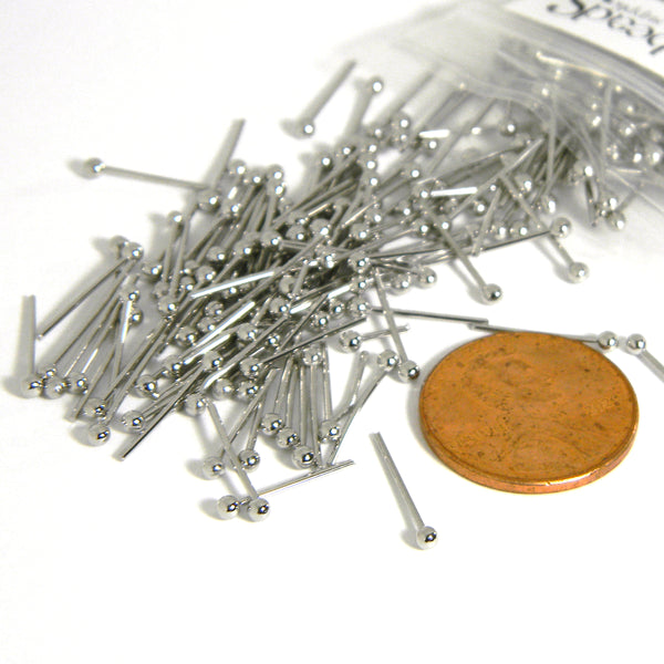 Silver Platinum Plated 14mm Long 21 Gauge 0.71mm Headpins with 2mm Ball End Head Pin Jewelry Findings~Sold Individually