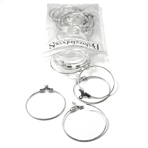 1 inch (25mm) Round Beading Hoop Chandelier Earring Finding Components with Middle Loop Plated Brass Metal~Sold Individually