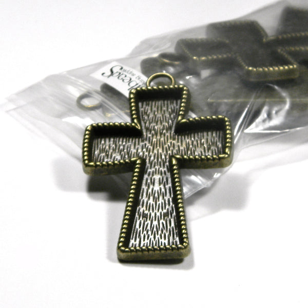 Big Antique Plated Cross Pendant Charm Finding with Embellishing Bezel Cup Setting~Sold Individually