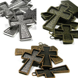 Big Antique Plated Cross Pendant Charm Finding with Embellishing Bezel Cup Setting~Sold Individually