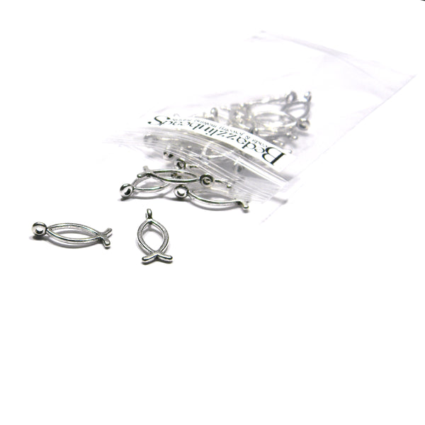 Ichthus Christian Fish Shaped Charms 19mm 3/4 inch Long Plated Pewter Base Metal~Sold Individually