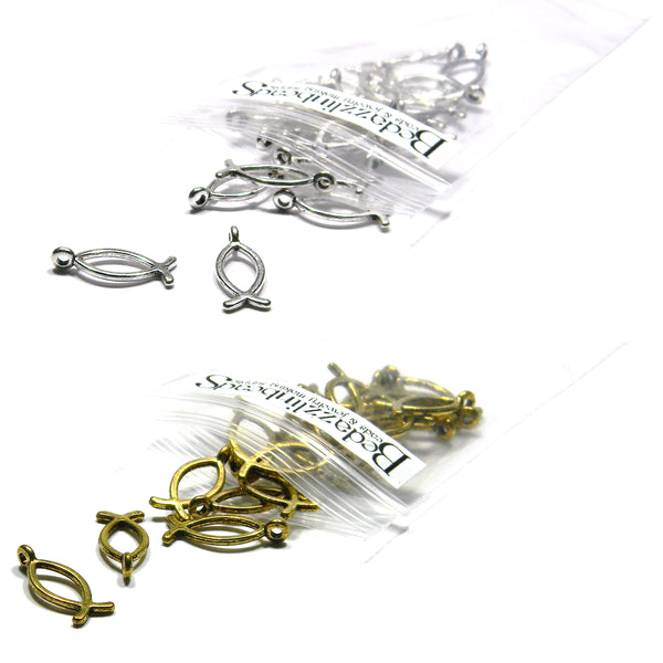 Ichthus Christian Fish Shaped Charms 19mm 3/4 inch Long Plated Pewter Base Metal~Sold Individually