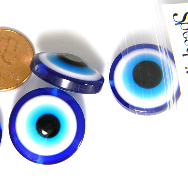 Big 20mm x 9mm (3/4 x 3/8 inch) Flat Round Blue White Black Resin Evil Eye Plastic Acrylic Coin Loose Beads~Sold Individually