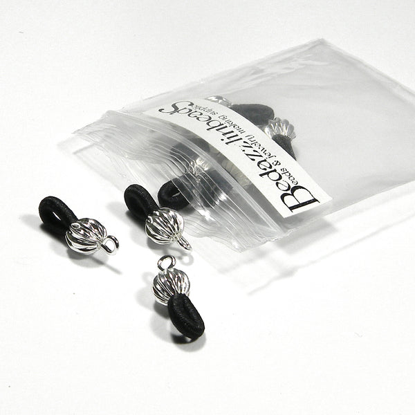Black Corrugated Beaded Eyeglass Holder Necklace Cord Findings for Eye or Sun Glasses With Elastic Loops~Sold Individually