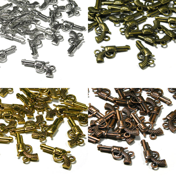 Plated Pewter 7/8 inch Miniature Revolver Pistol Hand Gun Jewelry Charms~Sold Individually