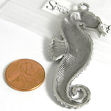 Big 2 1/2 inch Antique Silver Seahorse Ocean Fish Pendant Charms with a Textured Pewter Base Metal~Sold Individually