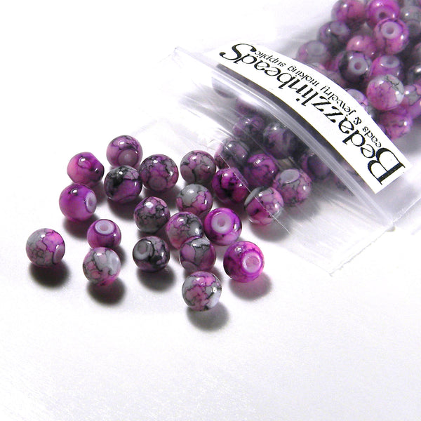 Marble Blended Tie Dye 6mm Round Glass Beads With 1mm Hole~Sold Individually