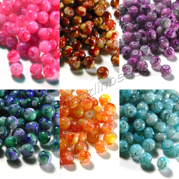 Marble Blended Tie Dye 6mm Round Glass Beads With 1mm Hole~Sold Individually