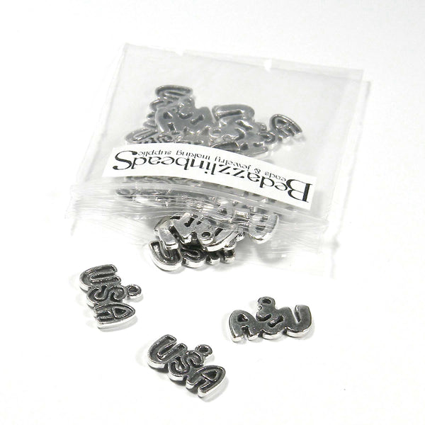 USA Patriotic Word Charms Antique Silver Plated Over Pewter Base Metal~Sold Individually