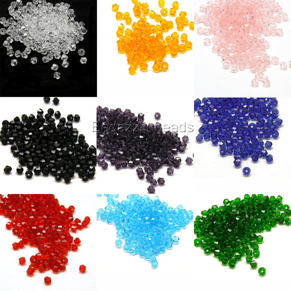 4mm Glass Double Cone Faceted Bicone Beads~Sold Individually