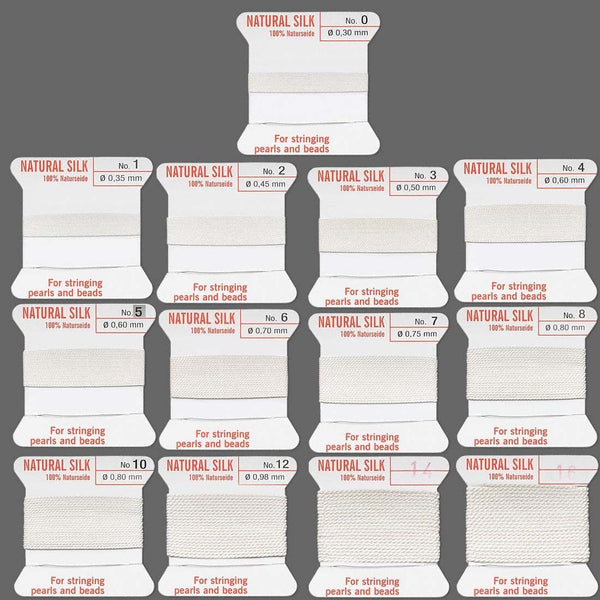 2 Meters White Griffin Silk Thread String with Attached Needle, Cord for Stringing Beads & Pearls Sizes #0 - #14~Sold Individually